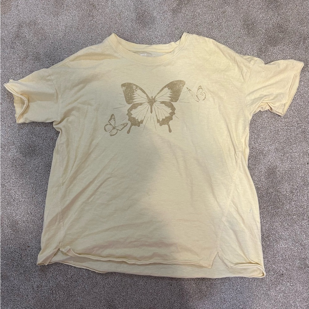 Aerie Soft Yellow butterfly oversized Tee